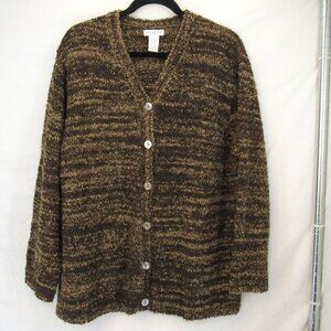 Rosanna Women Vintage Variegated Brown Knitted Long Sleeve Button Up Cardigan 1X